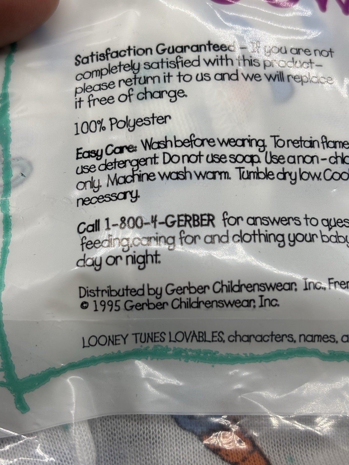 Vintage Gerber Looney Tunes Lovables Infant Gown/Layette NOS Sealed 1993/1995