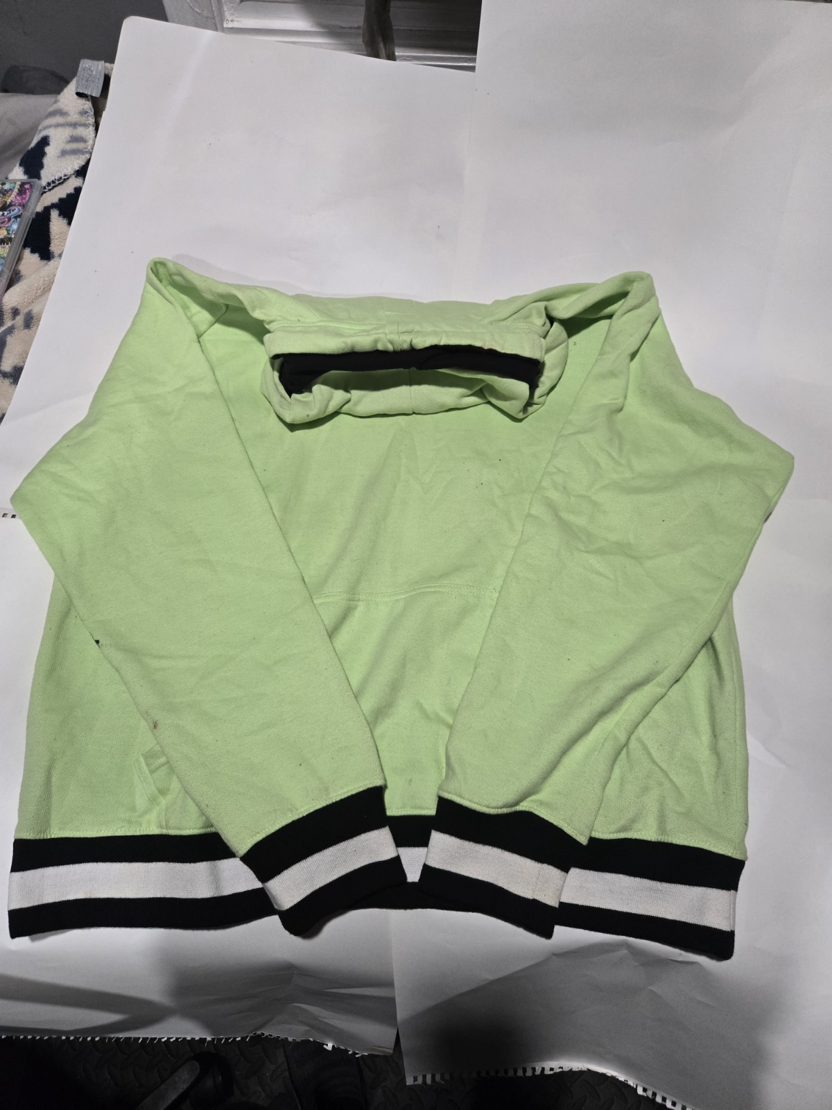 Women’s L Green Pullover Hoodie Half-Zip Hooded Cotton Knit Black/White