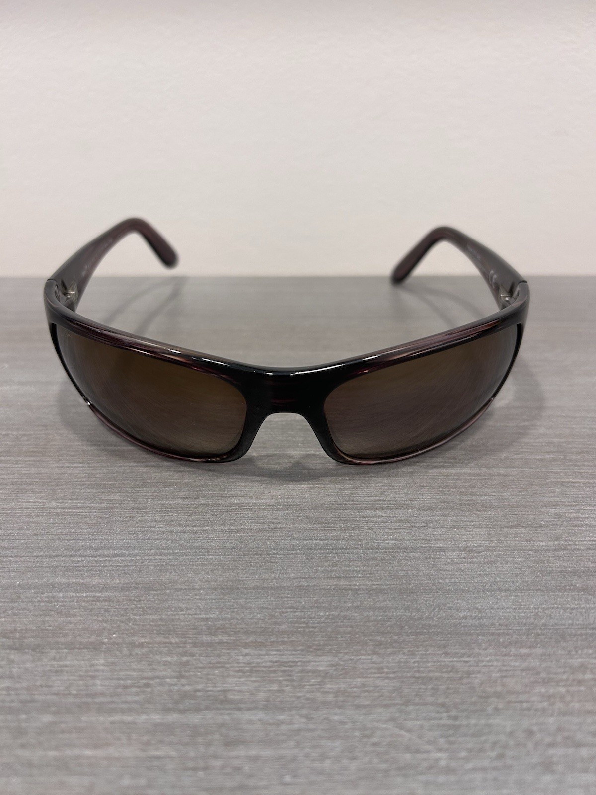 Maui Jim Peahi Sunglasses Full Rim Rectangular Wrap Polarized Lenses Woodgrain