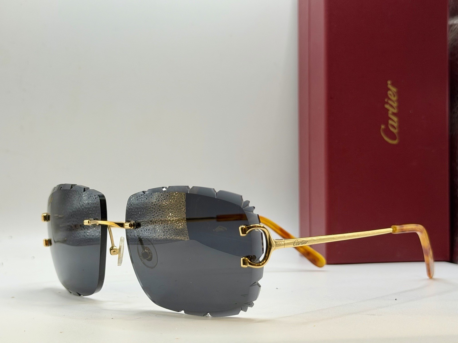 Cartier Rimless Wire C Gold Frame CT00920 Dark Gray Lens Men’s Sunglasses