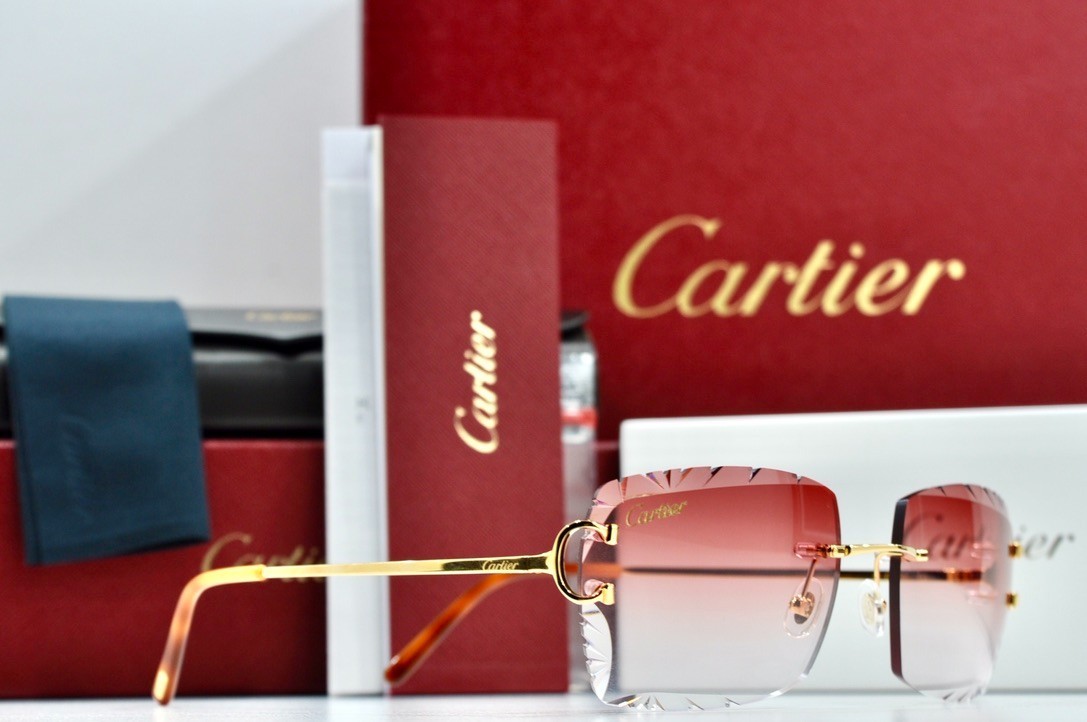 Cartier rimless sunglasses piccadilly glasses Diamond Cut decor BIG C gold Frame