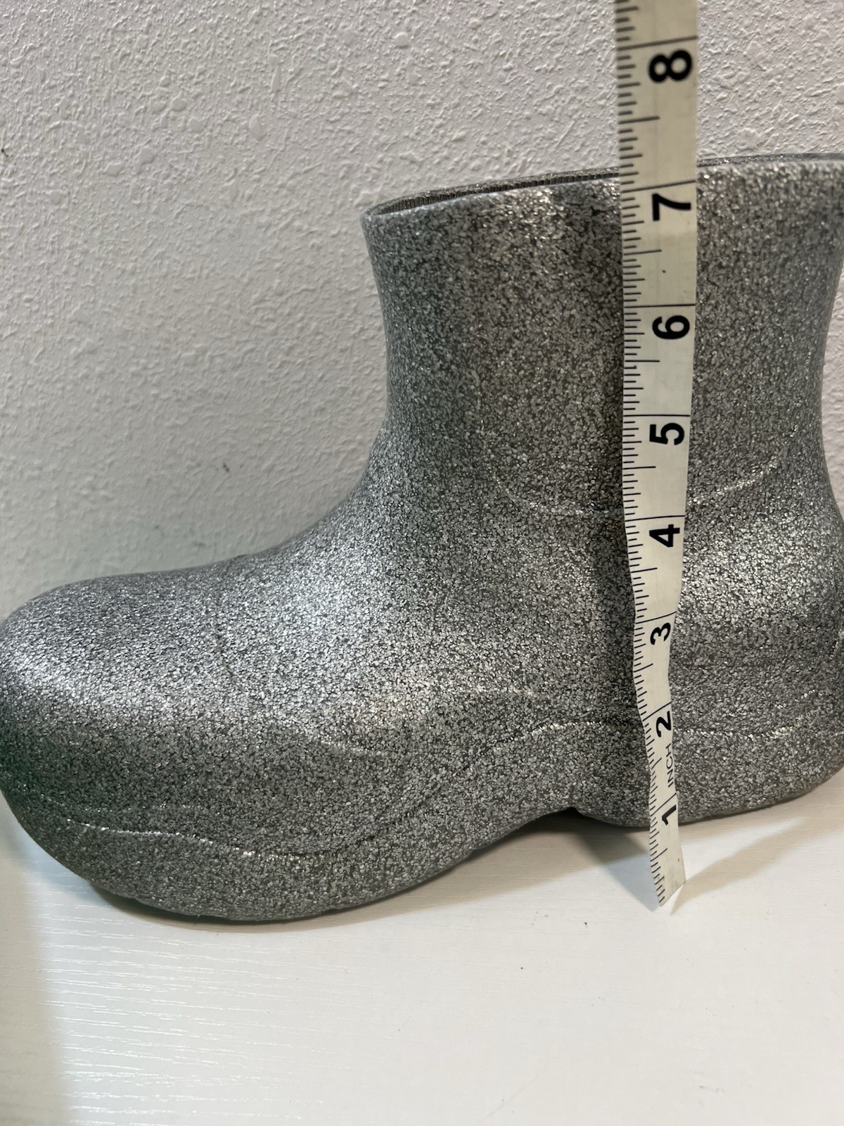 Bottega Veneta Puddle Boots 38 Icon Rainboots Silver Glitter Platform PVC Rubber