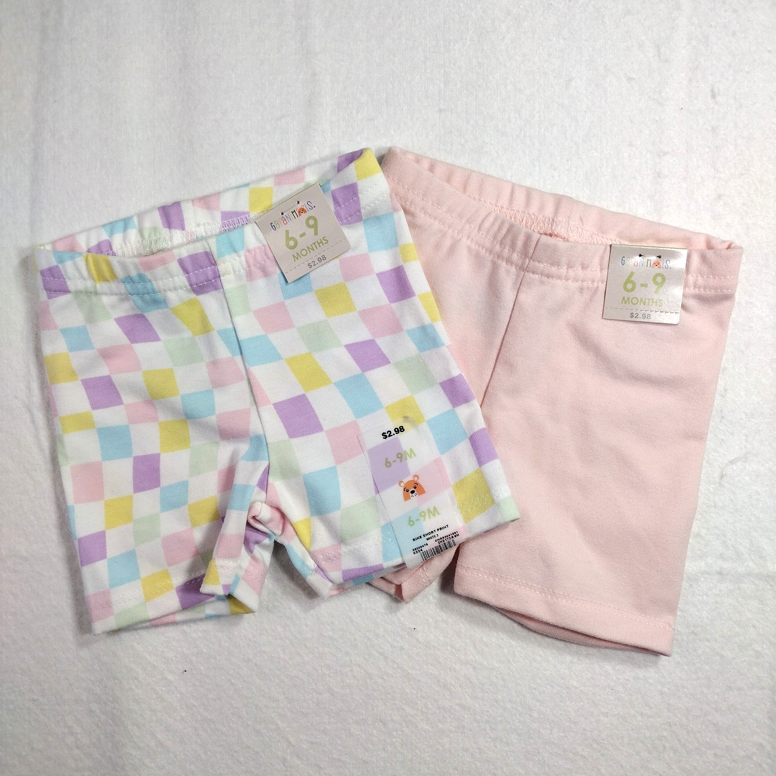 2x Garanimals Girls Sz 6-9M Pink & Checkered Elastic Waist Comfort Bike Shorts