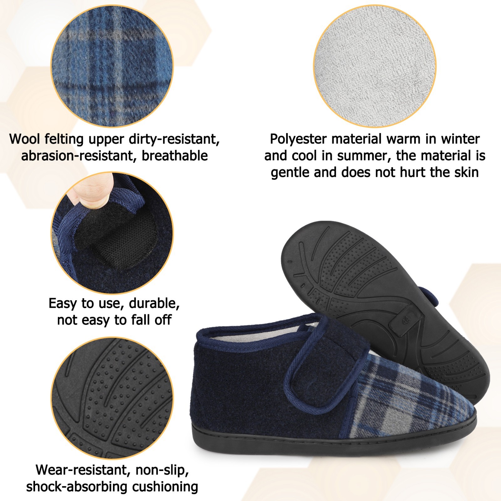 riemot Men’s Slippers Diabetic Swollen Feet Warm Adjustable Soft Slippers