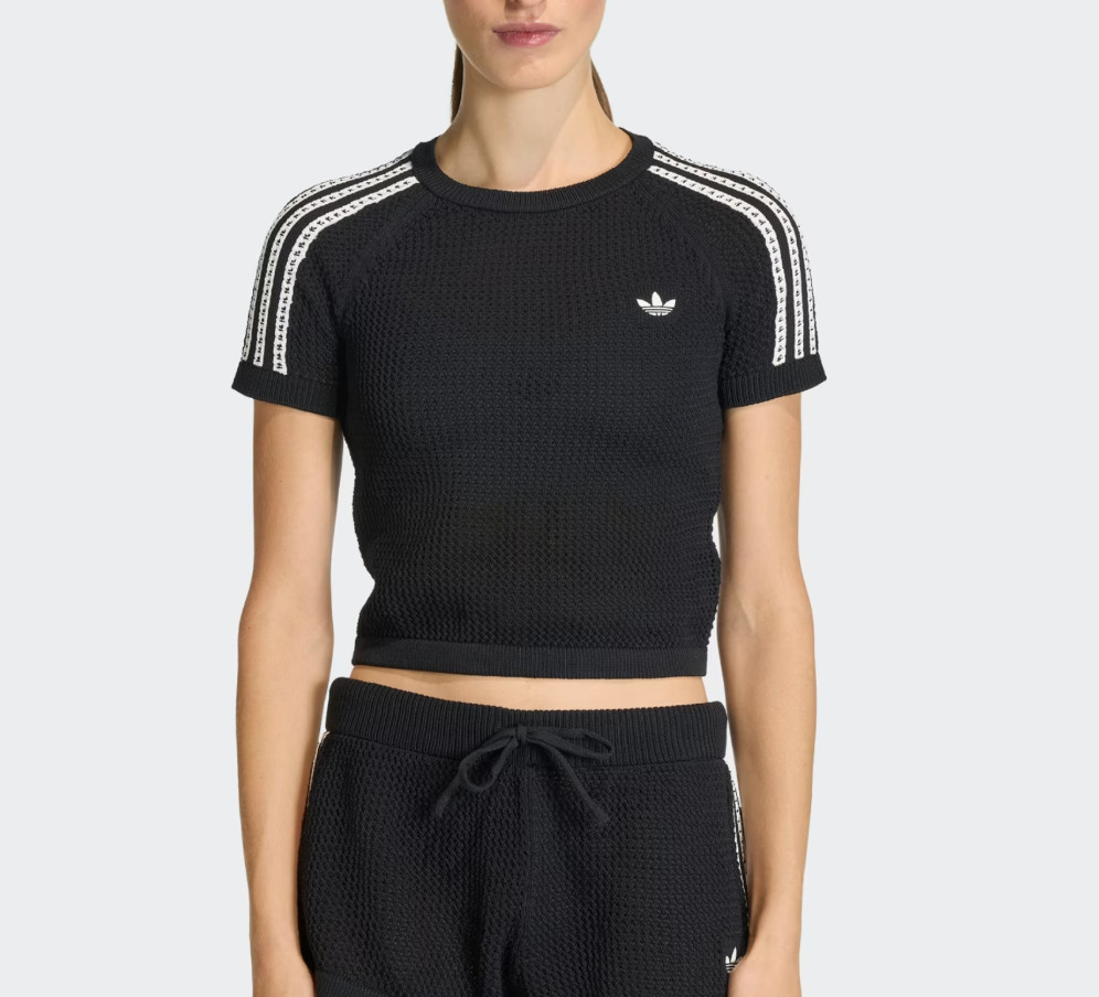 adidas Originals Crochet Knit T-shirt Women Casual Lifestyle Tee AsiaFit KC6481