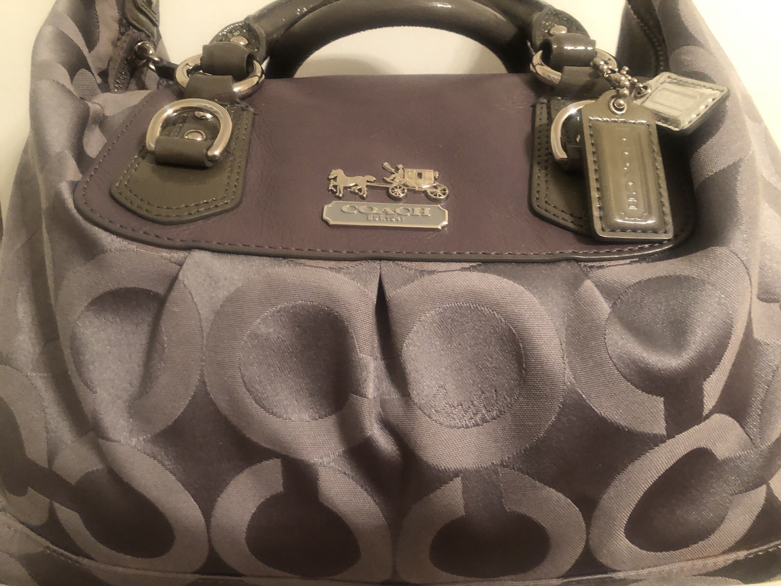 Coach Madison Op Art Sabrina Satchel / Shoulder Bag Gray 12943 Satchel To A Hobo