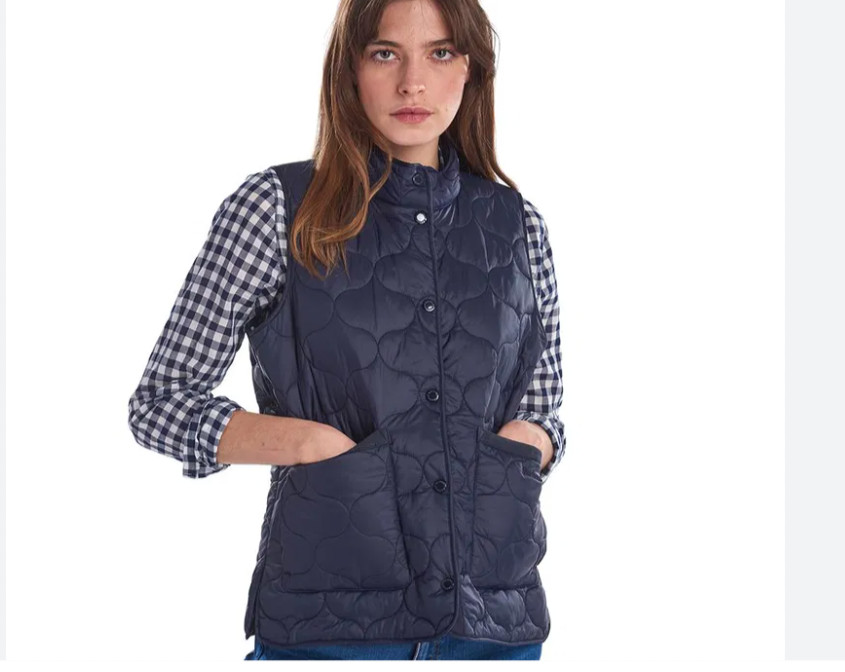 Navy ~ BARBOUR LOLA Gilet Quilted Vest w/ English Floral Lining MSRP$260
