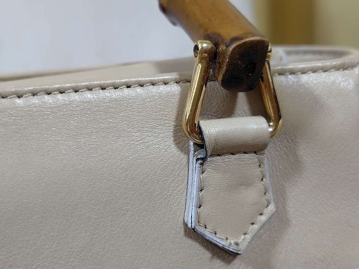 Gucci Hand Bag Bamboo 2Way Shoulder Leather Beige Authentic 333T0346