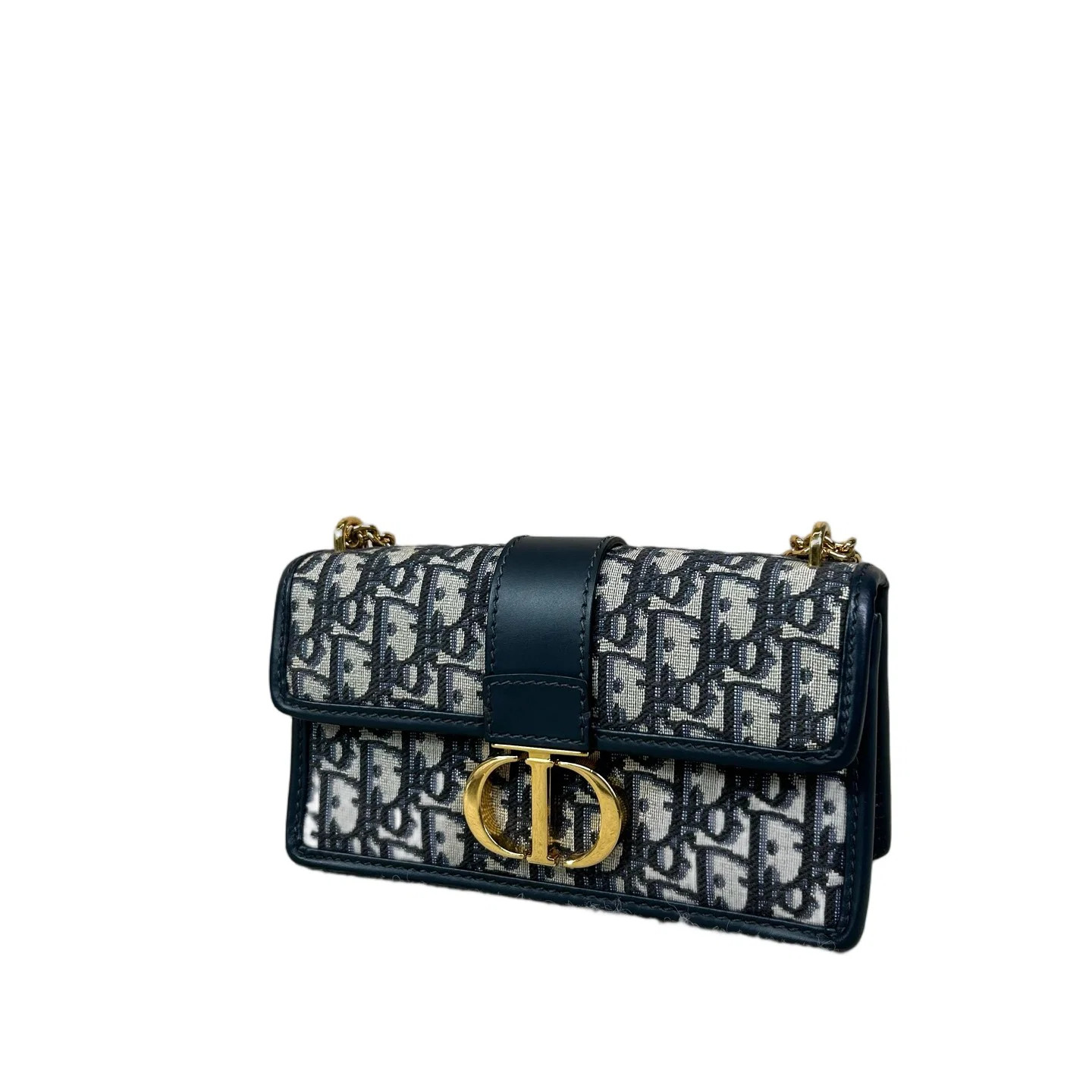 Dior 30 Montaigne Chain Flap Bag Small Black Beige Navy Oblique (dh072426c2r)