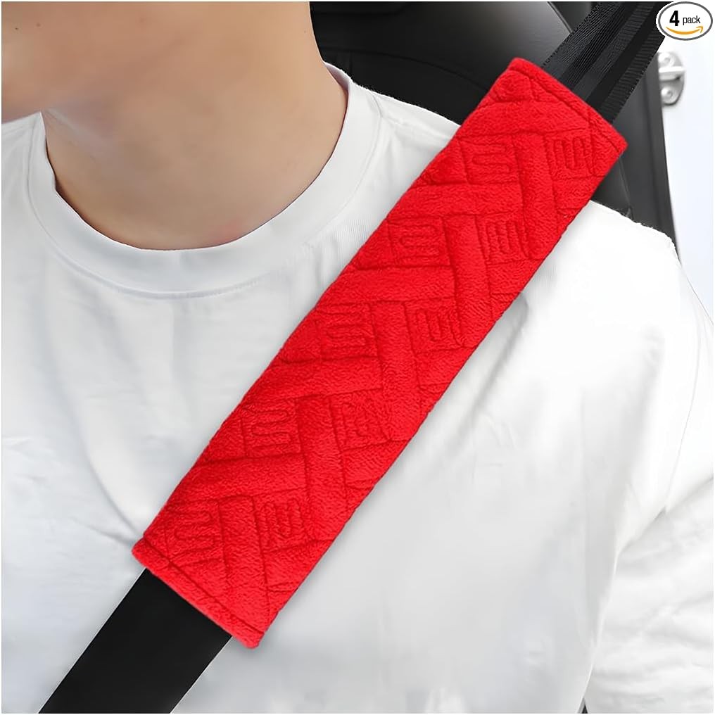 4 PCS Car Seat Belt Pad Cover, Comfort Soft Seatbelt Strap Cover to Color: Red