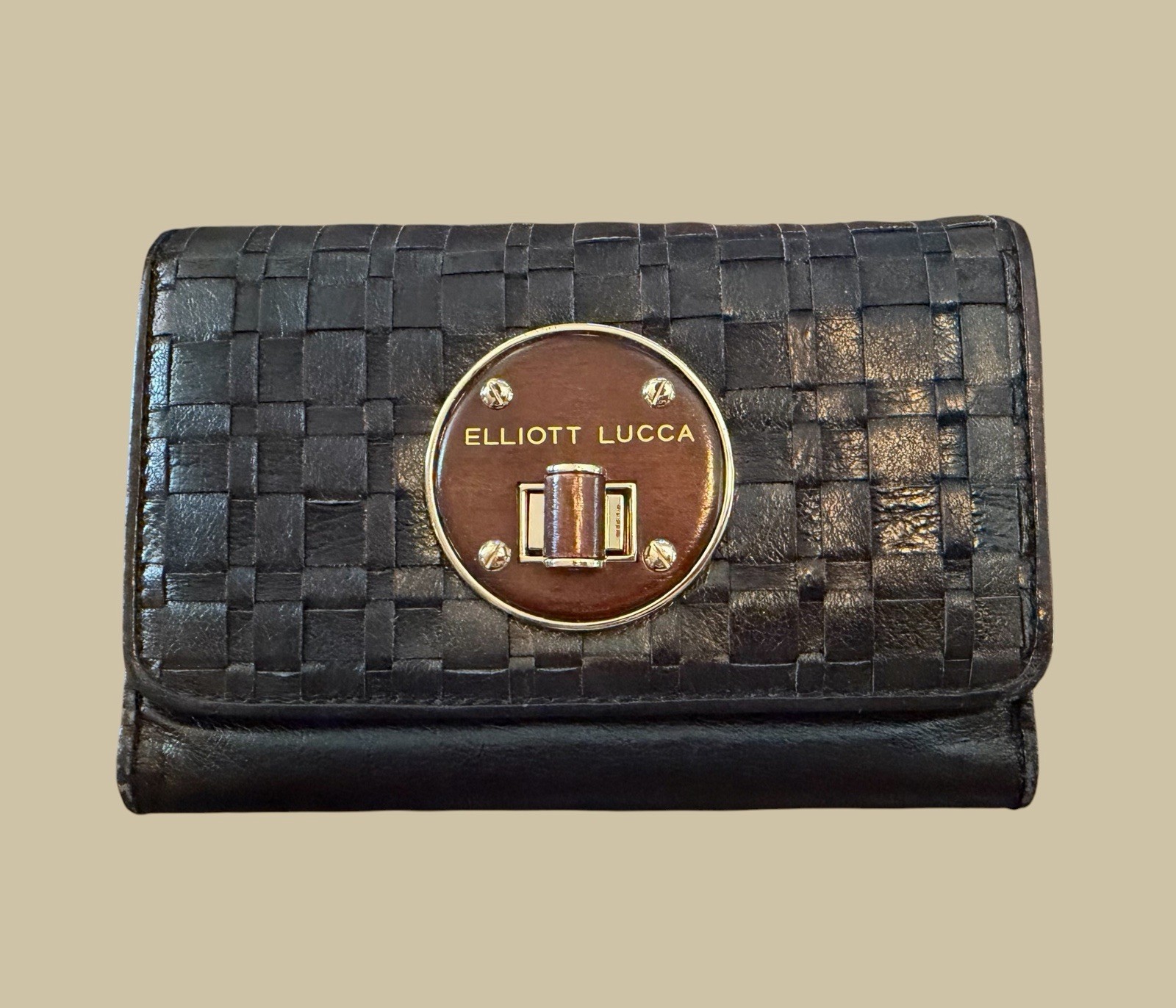 Elliott Lucca Brown Leather Wallet Snap Closure