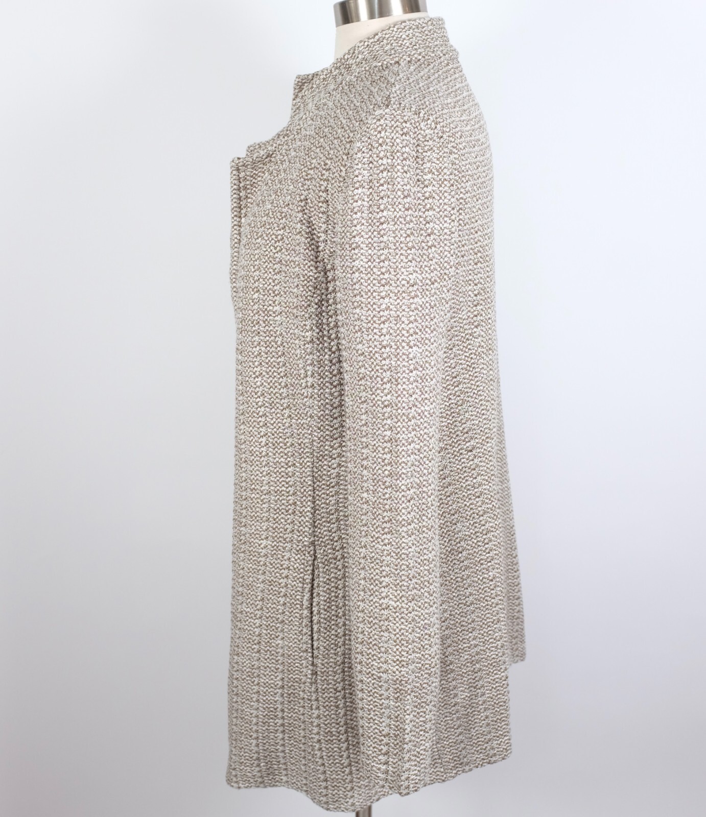St John Collection sz 6 long jacket coat moss taupe knit open front