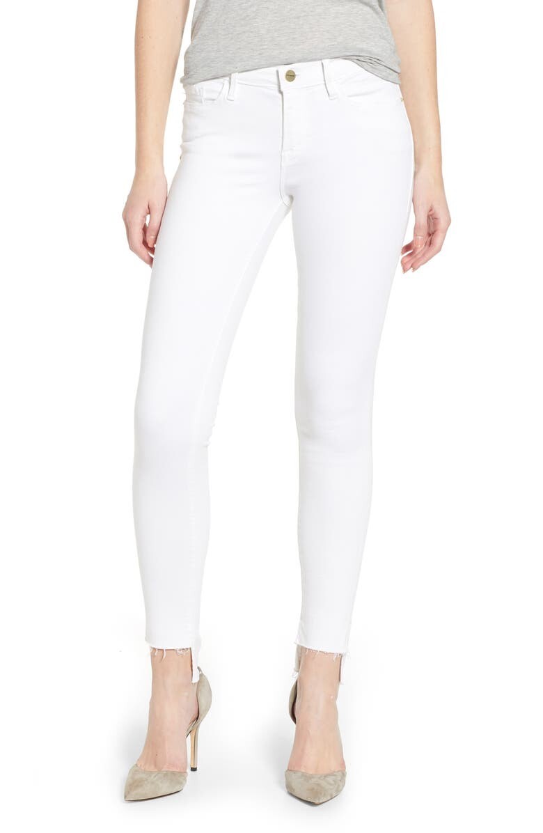 FRAME DENIM 27 Le Skinny de Jeanne Raw Stagger Jeans Denim White Blanc $205
