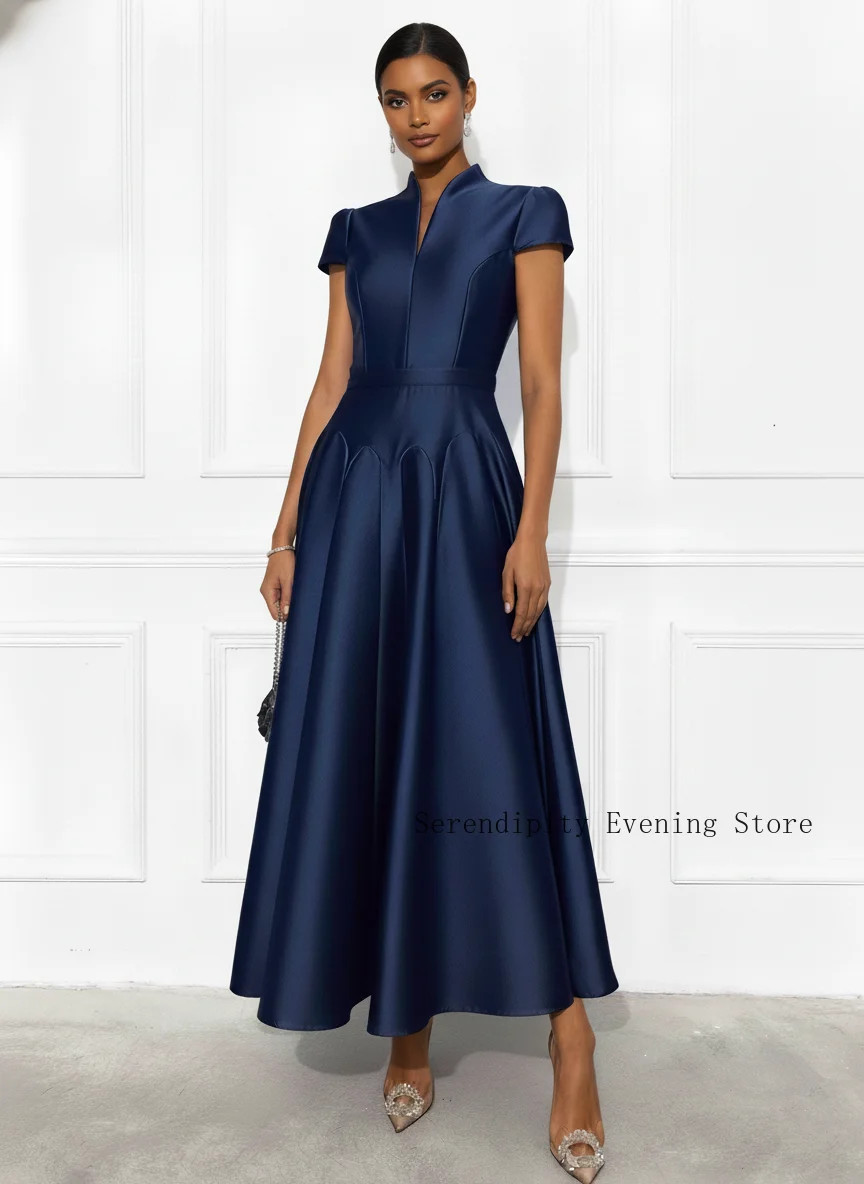 Customized Navy Blue Satin Mother of Birde Dress 2026A-Line Maxi Prom Party Gown
