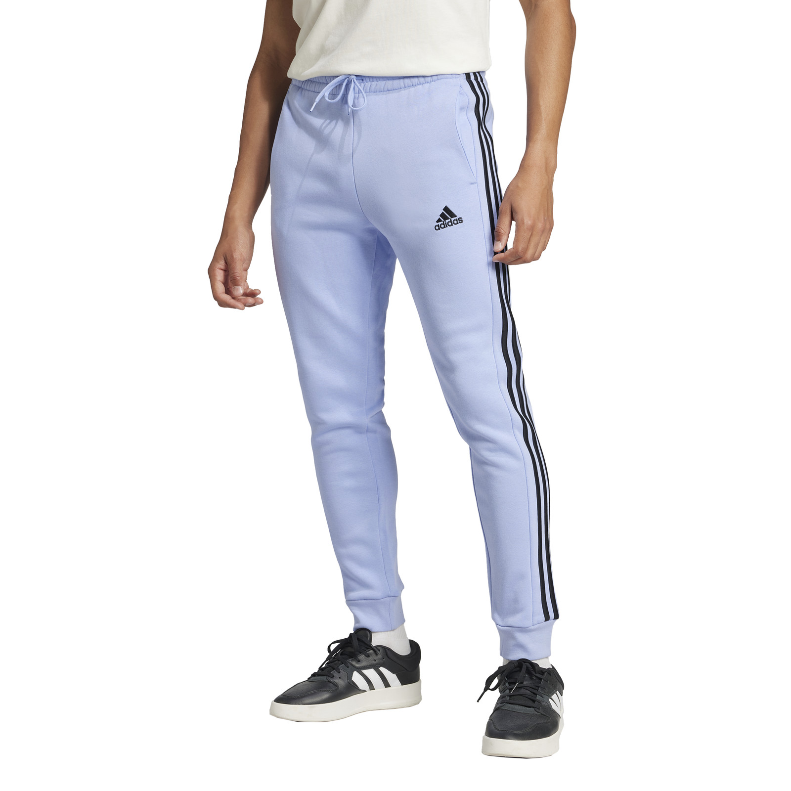 adidas Essentials Fleece Striped Joggers Mens Blue Casual Athletic Bottoms IX017