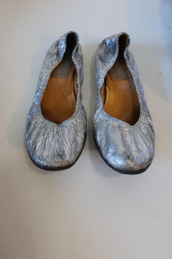 Womens Lanvin Metallic Silver Leather Ballet Flats 40 1/2 /US 10.5