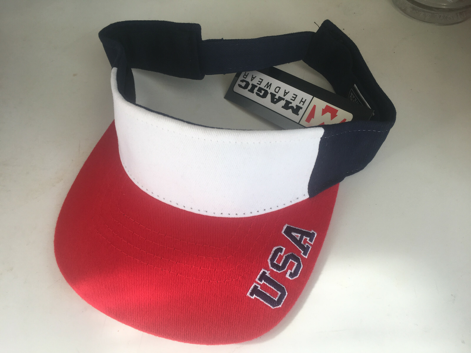 NEW Sun USA Visor Flag Colors One size Adjustable Hat Cap Navy Red White