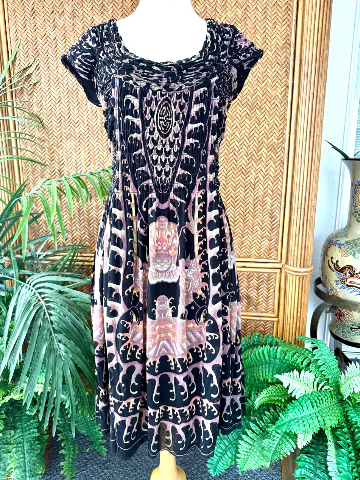 Y2k Vtg Rare Vivienne Tam Water Dragon Dress sz S/M
