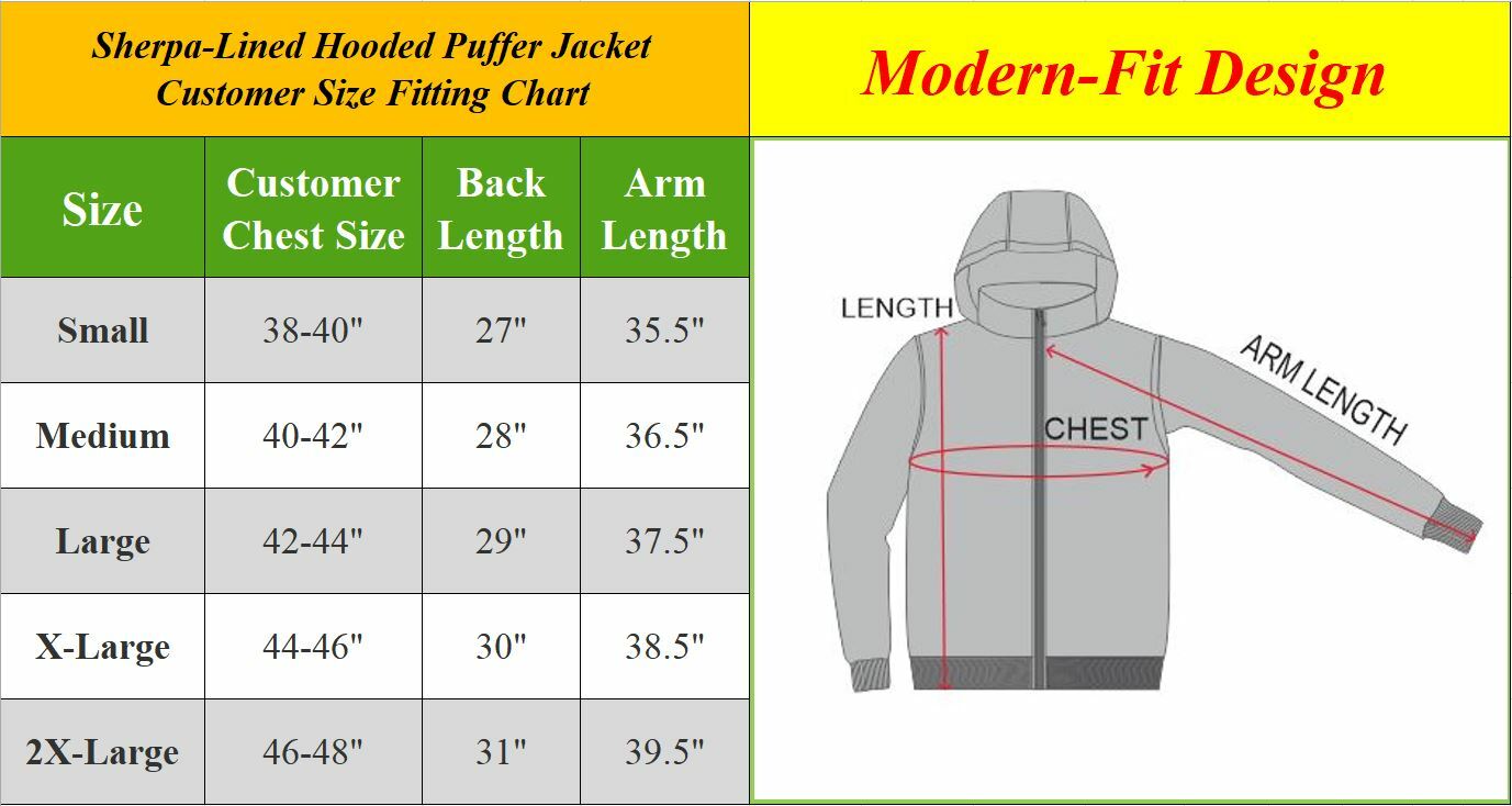 Mens Sherpa-Lined Hooded Puffer Jacket Waterproof Warm Winter Zip Pockets NEW