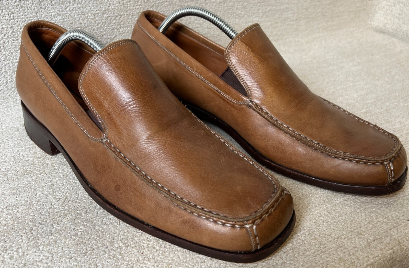 Emilio Bianco Loafer Mens 10.5 Brown Leather Square Toe Slip On Dress Shoe