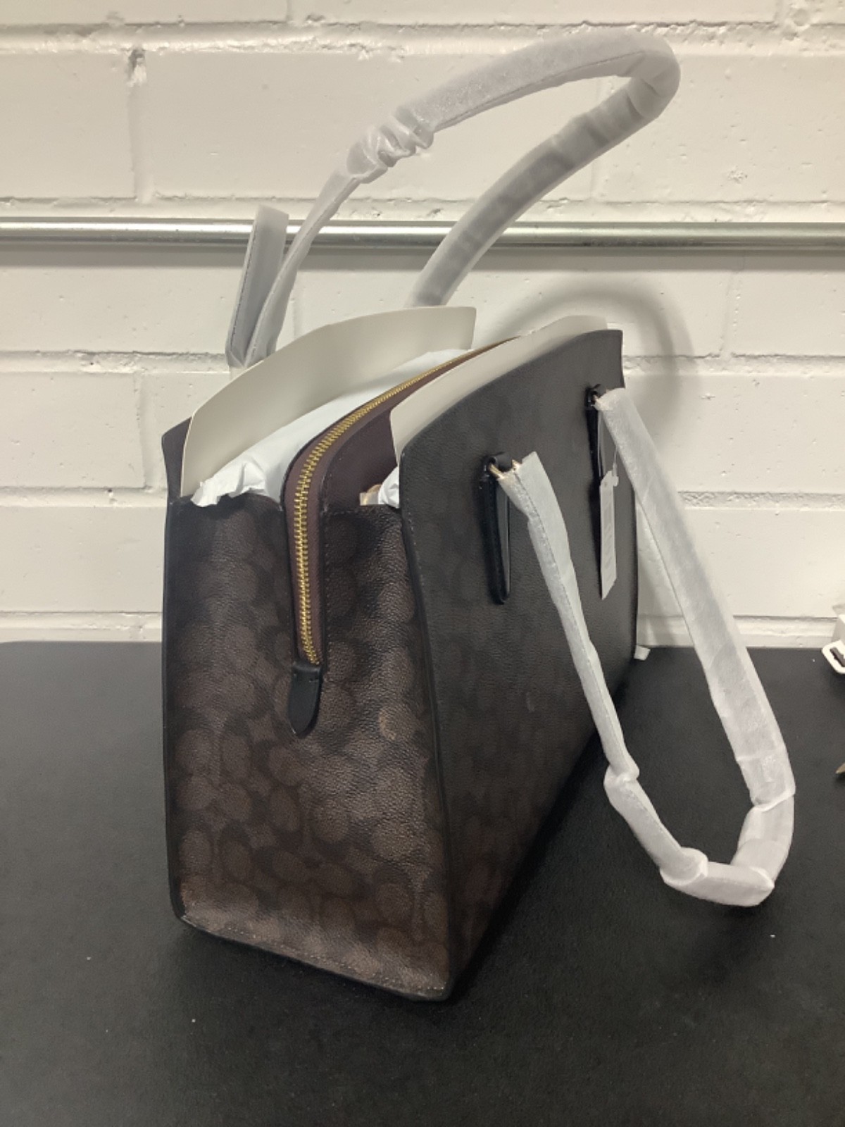 Coach Mollie Tote 25 Signature Canvas Crossbody Strap IM/WALNUT/BLACK