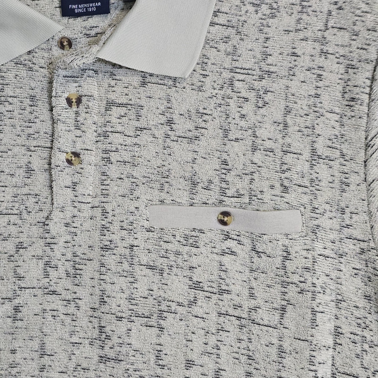 John Blair Fine Menswear Marble Knit Polo Shirt 1/4 Button Collared SoFt Lined L