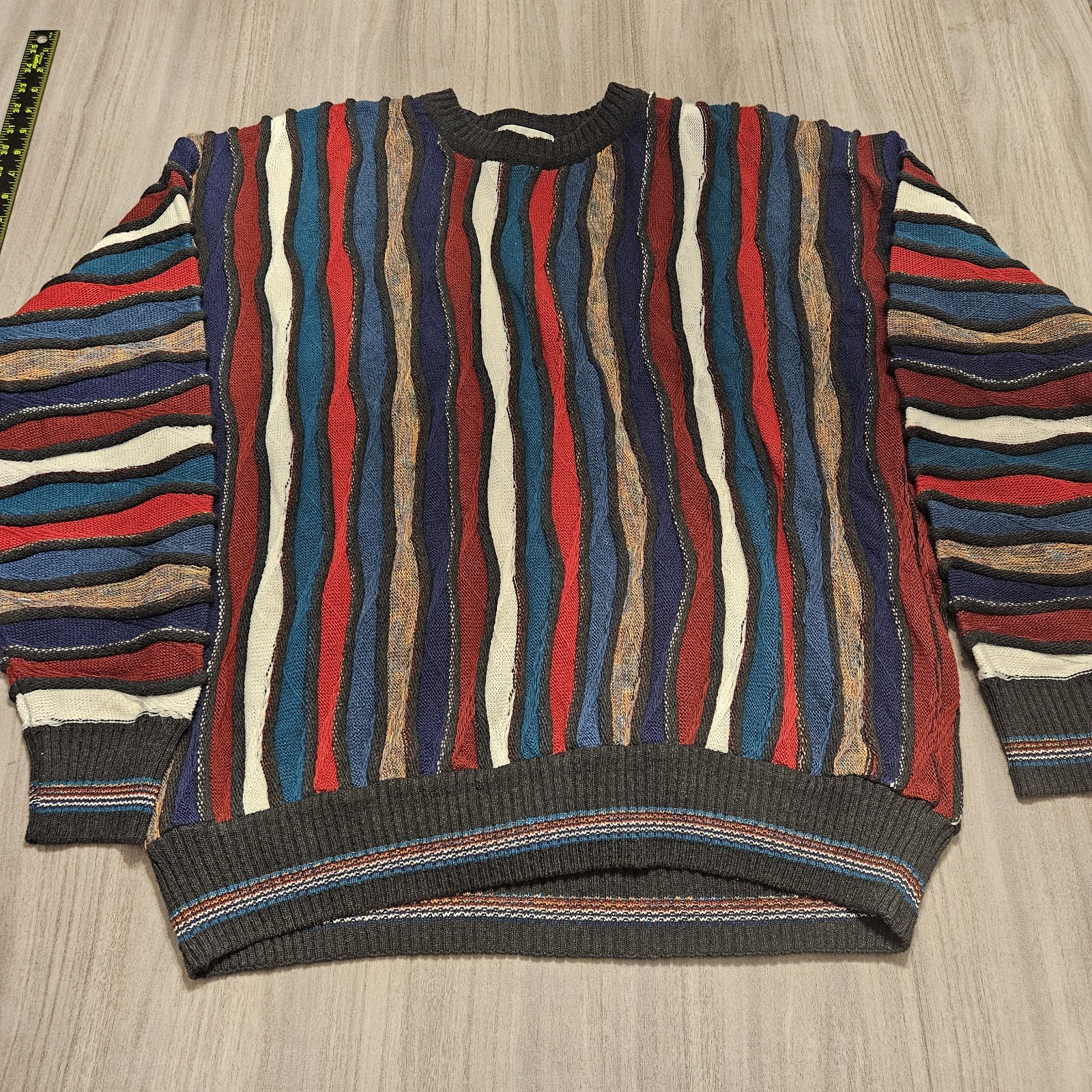 Vintage 90s Coogi Style 3D Abstract Grunge Hip Hop Knit Sweater L Alfani