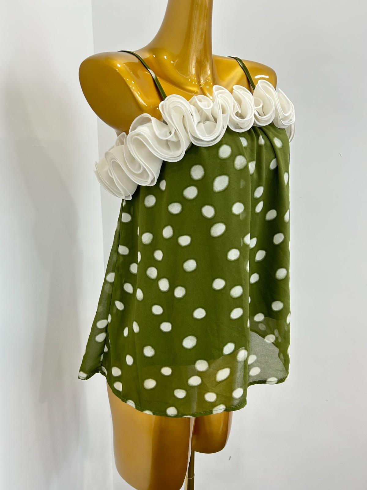 Sweet Y2K Off-The-Shoulder Ruffled Polka Dot Chiffon Cami Top Summer Daily gift