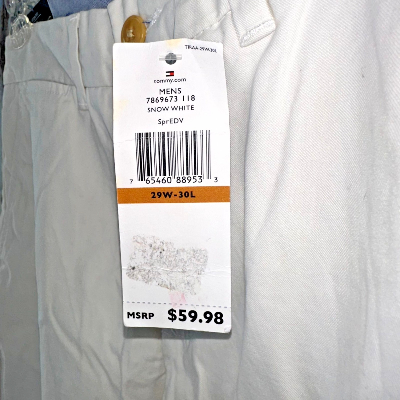 Tommy Hilfiger Men’s Custom Fit Pants Snow White Size 29×30 Slim Straight NWT