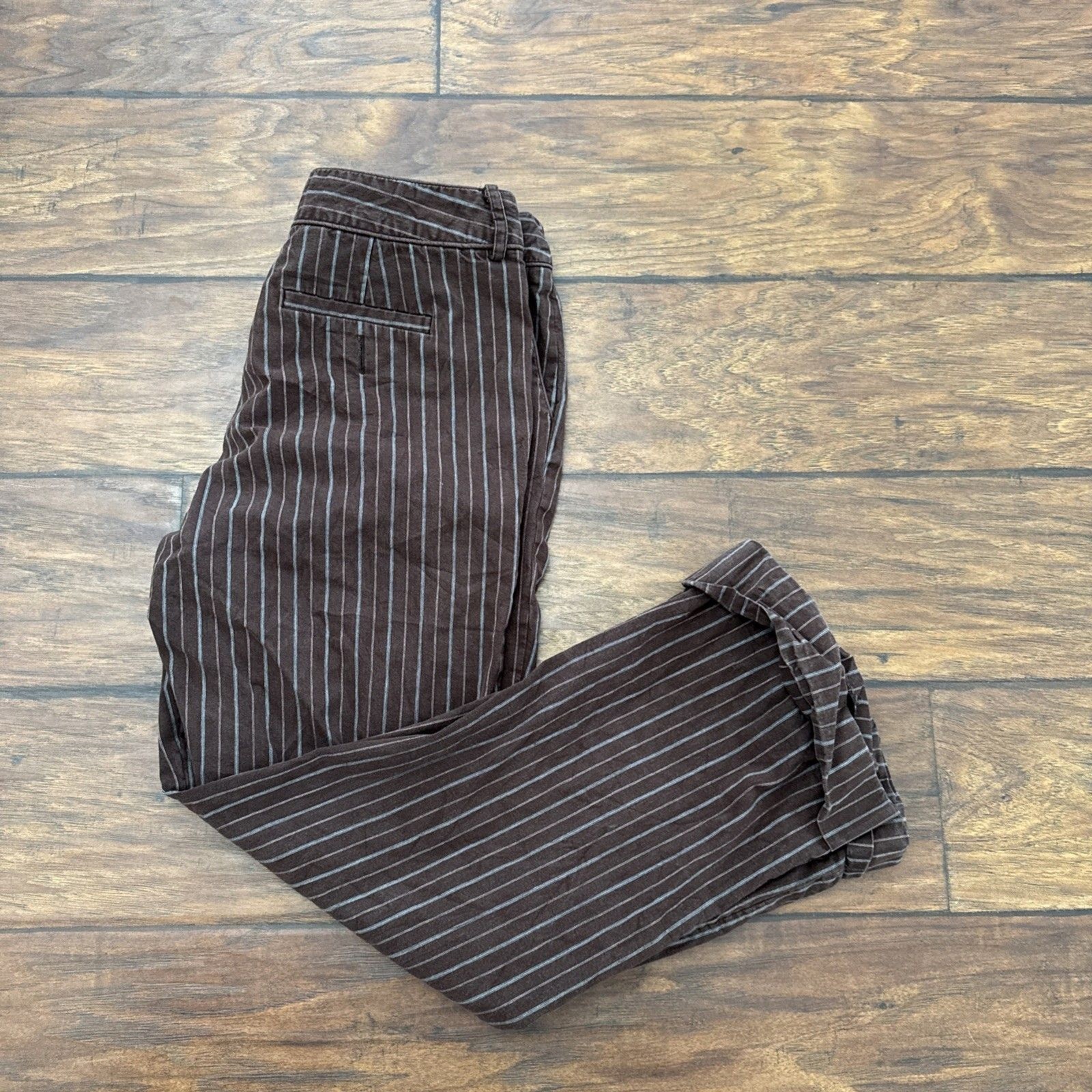Talbots Women Pants 10 Petites Blue Striped Cotton Blend Straight Leg Capri Fit