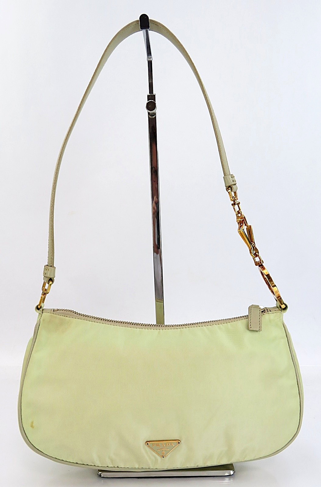 Authentic PRADA Beige Nylon and Leather Shoulder Bag Pouch Purse #63259
