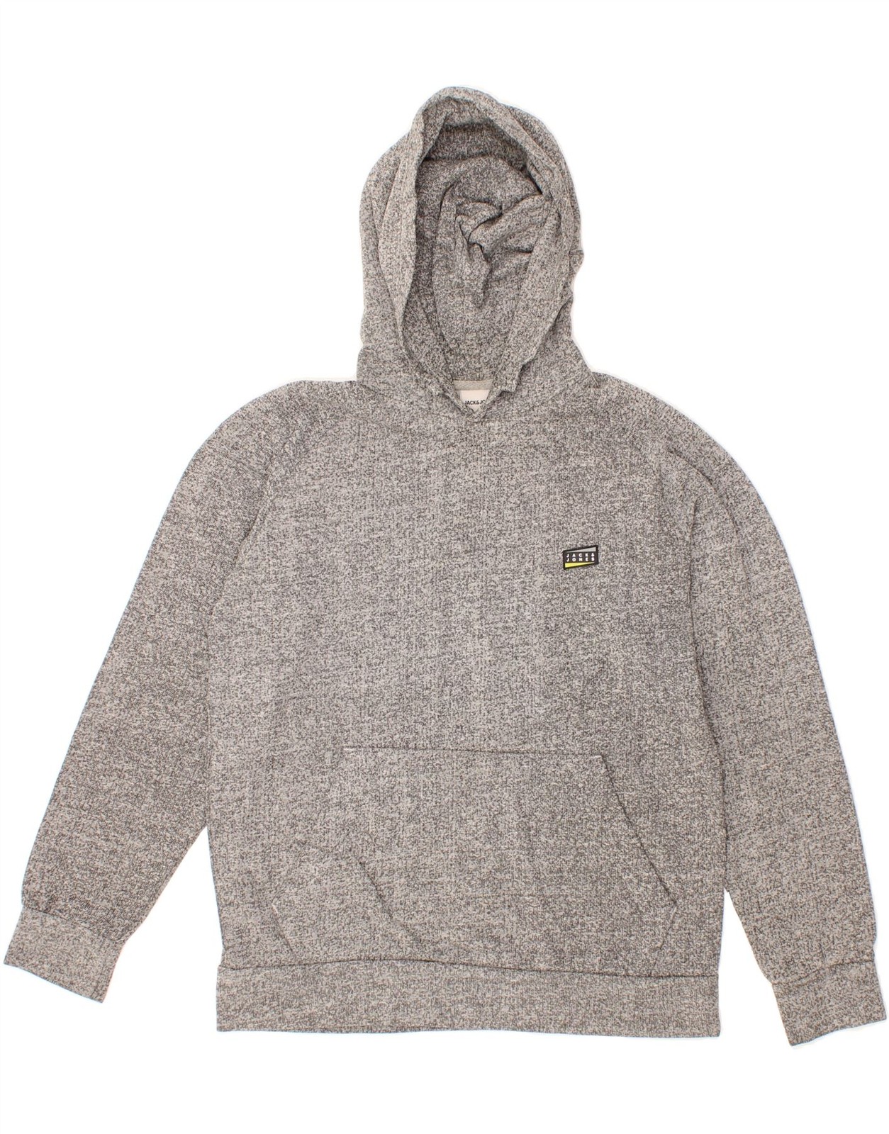 JACK & JONES Mens Slim Hoodie Jumper Large Grey Flecked Cotton FV01