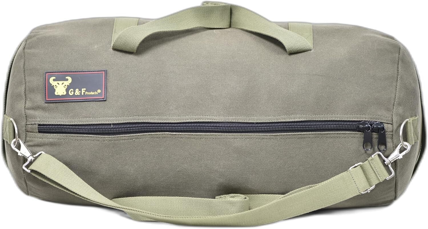 G & F Military Style Duffle Bag, Water-Resistant Canvas, Olive Green, Heavy Duty