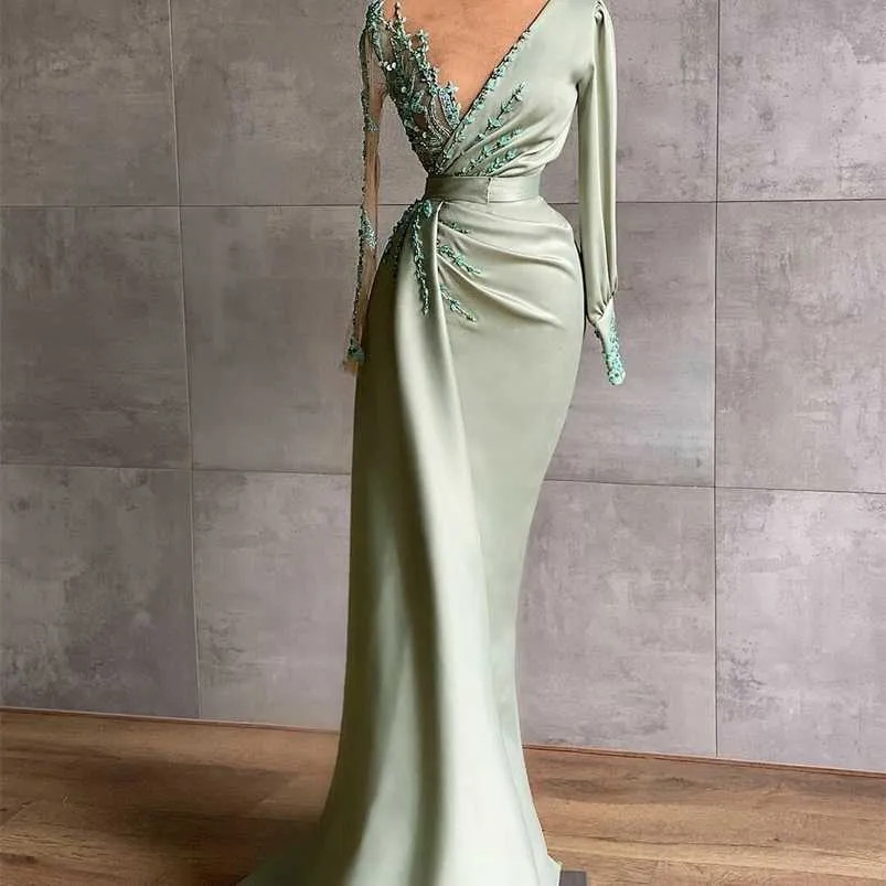 Beaded Evening Dresses Long Sleeve Mermaid Prom Dress Custom Made Women Formal
