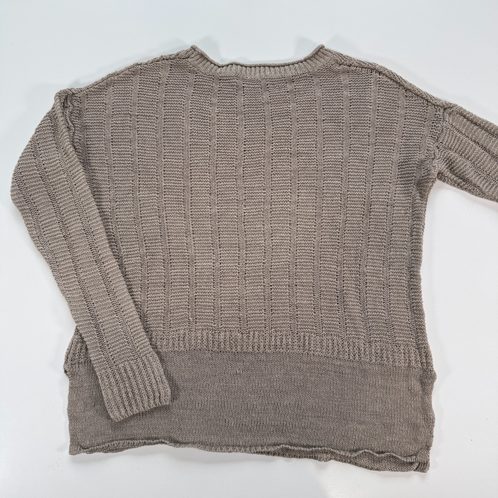 VINCE Loose 100% Linen Drop Sleeve Pullover Knit Sweater Womens XS Taupe