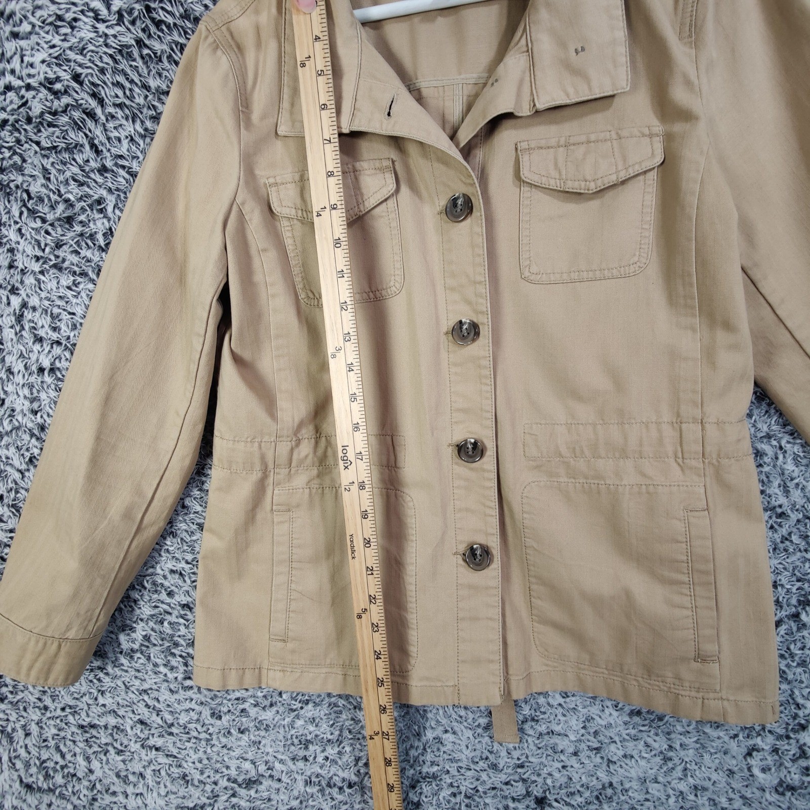 Talbots Womens Safari Utility Field Coastal Preppy Jacket M Tan Cotton Button Up