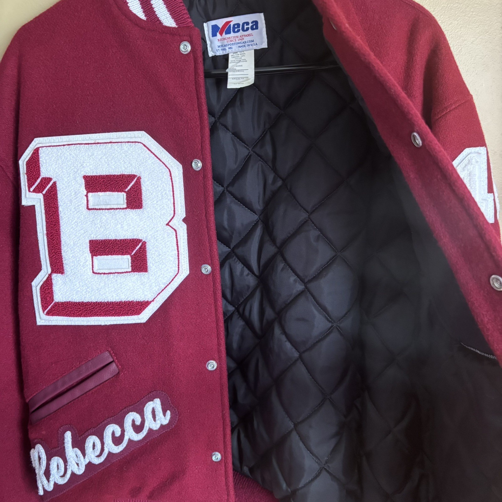 Vintage Varsity Letterman Jacket Red White Wool Leather Size Medium 80s 90s