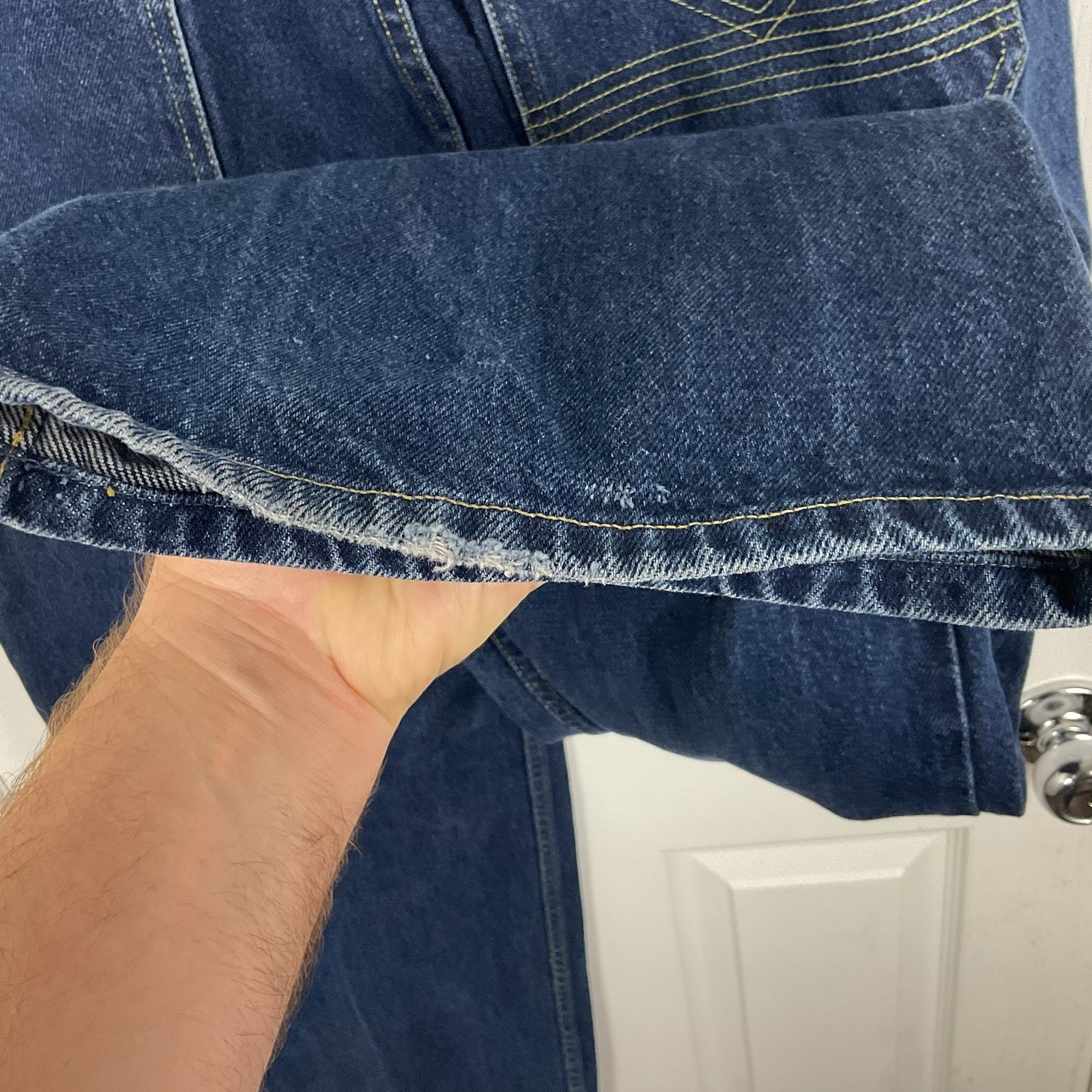 VTG Kangol Men’s Stone Washed Blue Straight Leg Zip Pocket Denim Jeans Size 38