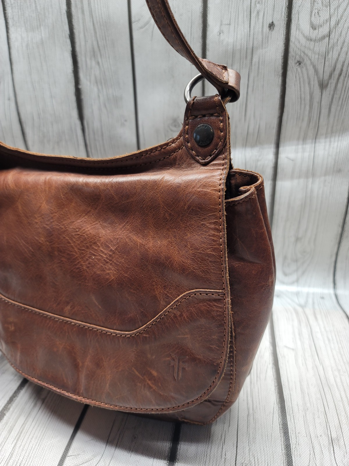 Frye Melissa Dark Cognac Brown Leather Flap Closure Saddle Crossbody Bag Purse