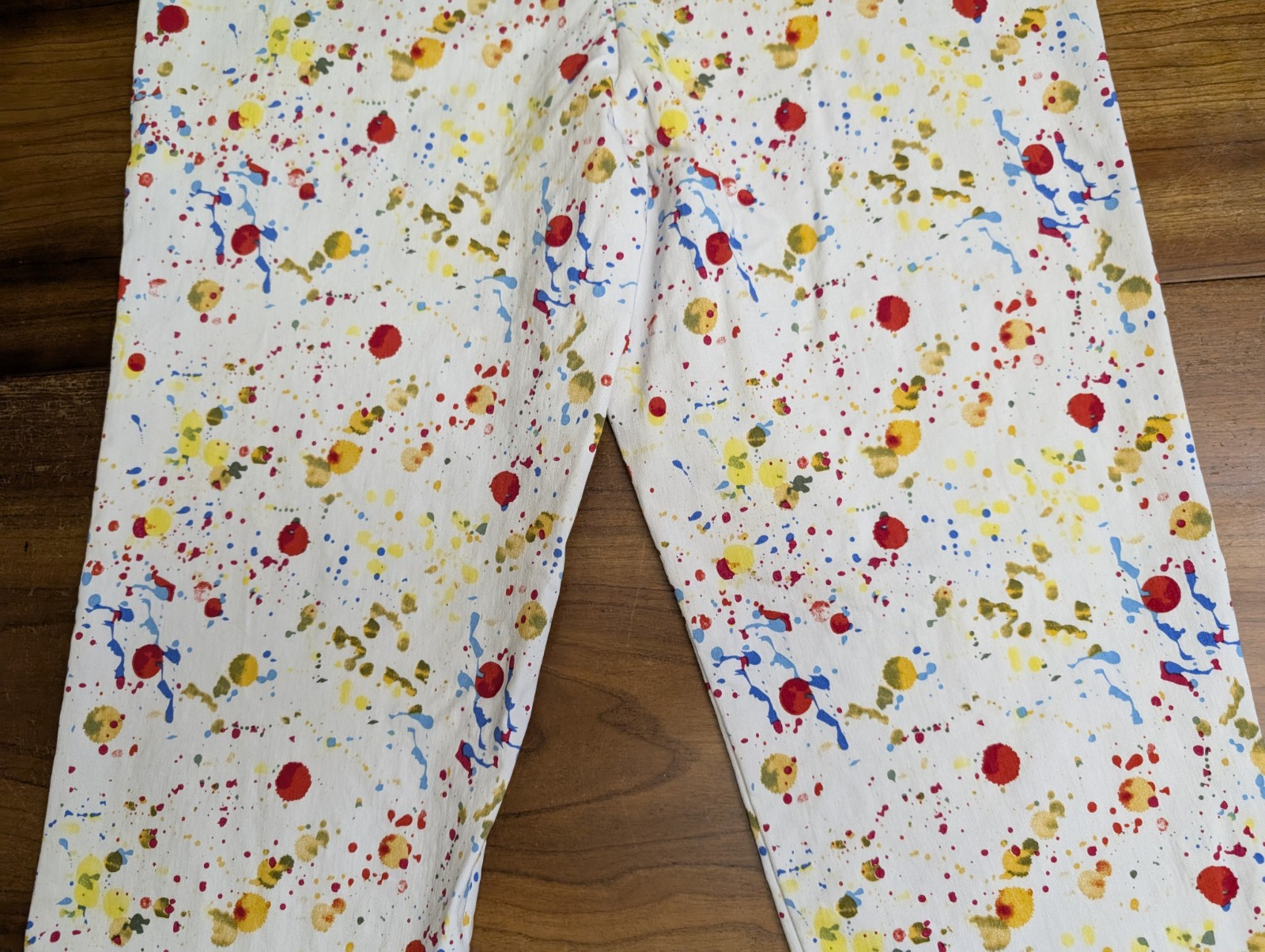KRAZY LARRY Multi Color Rainbow Paint Splat Pull On Straight Leg Pants 12 MINT