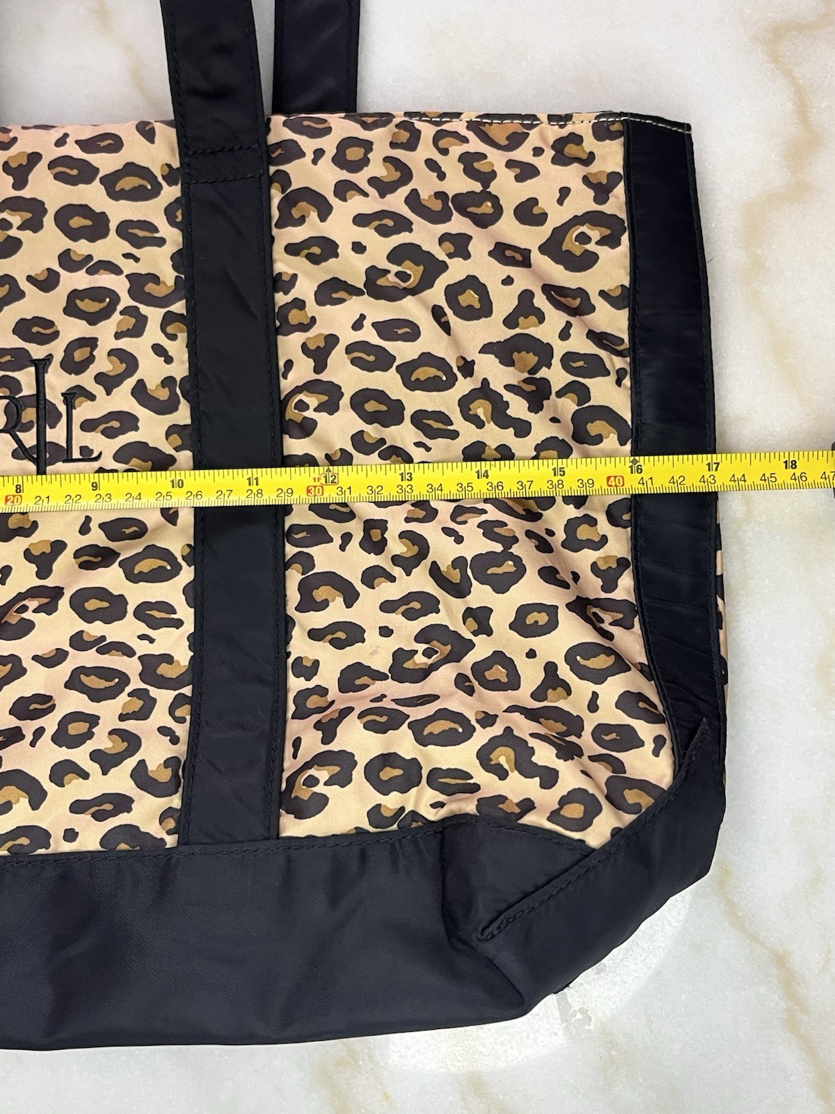 Lauren Ralph Lauren Leopard Print Tote Bag Black Trim & Handles Travel Resort