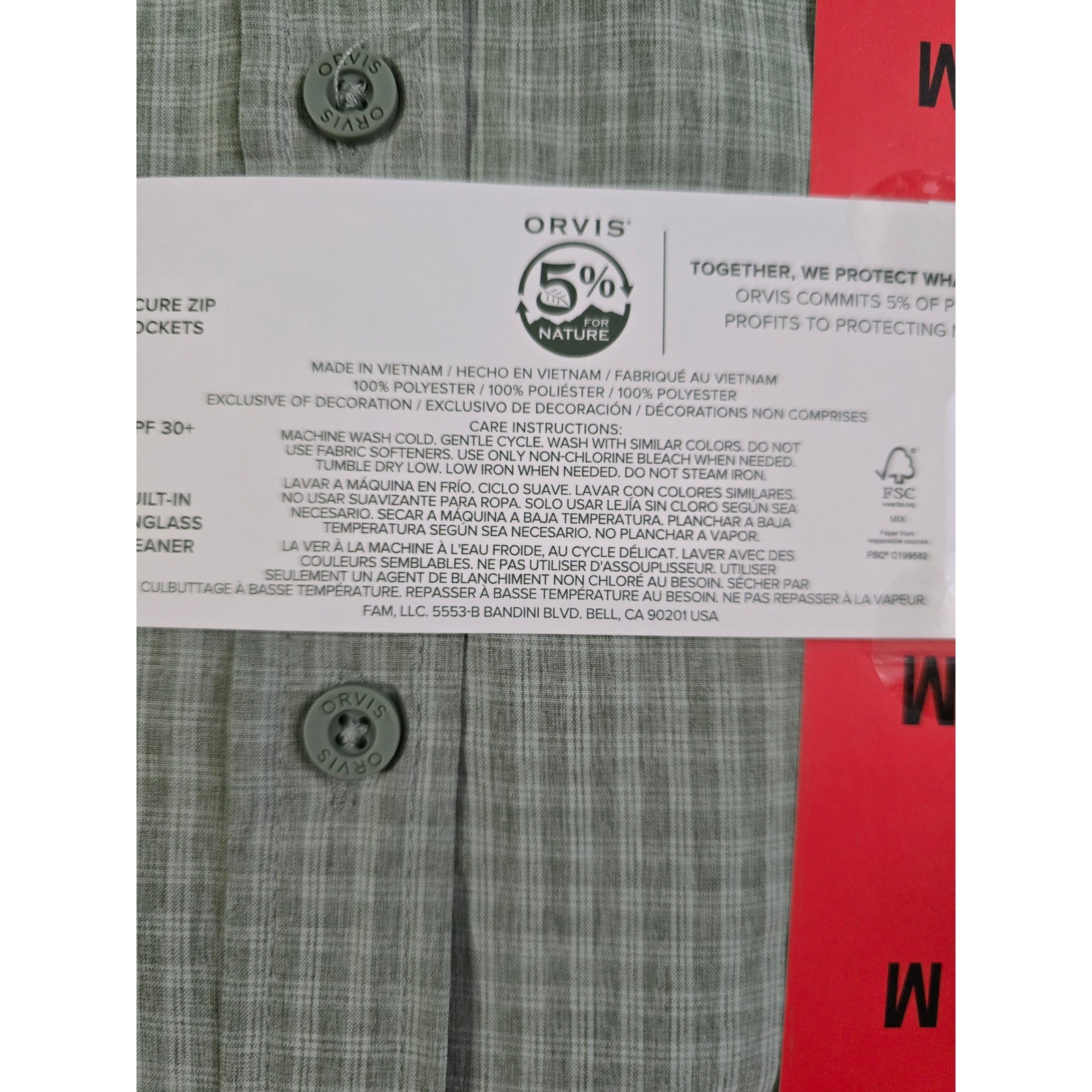 Orvis Mens Short Sleeve Tech Shirt Green Plaid UPF 30+ Quick Dry Medium NWT