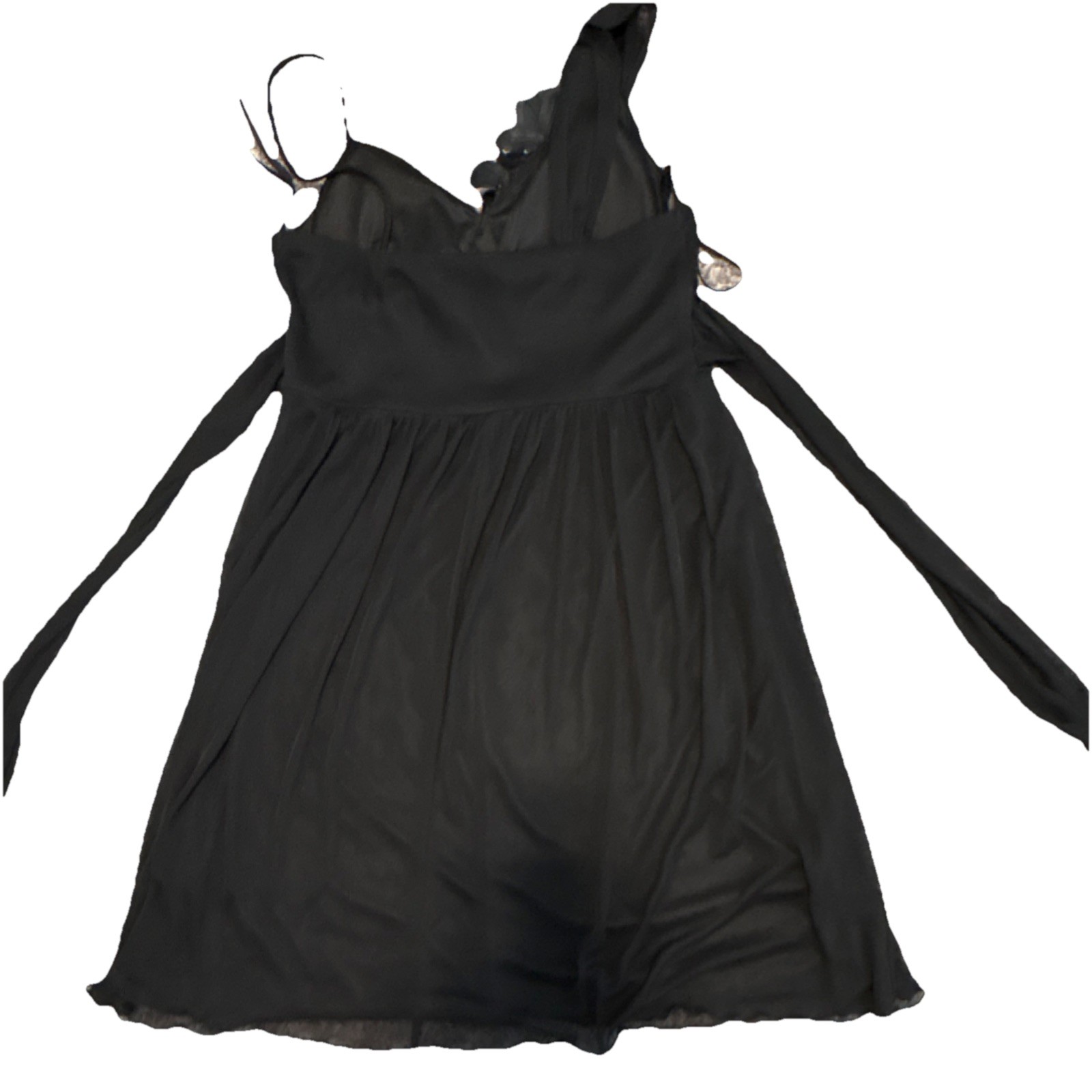 City Triangles Black Floral Beaded Fit & Flare Dress Asymmetrical Sleeve Size L