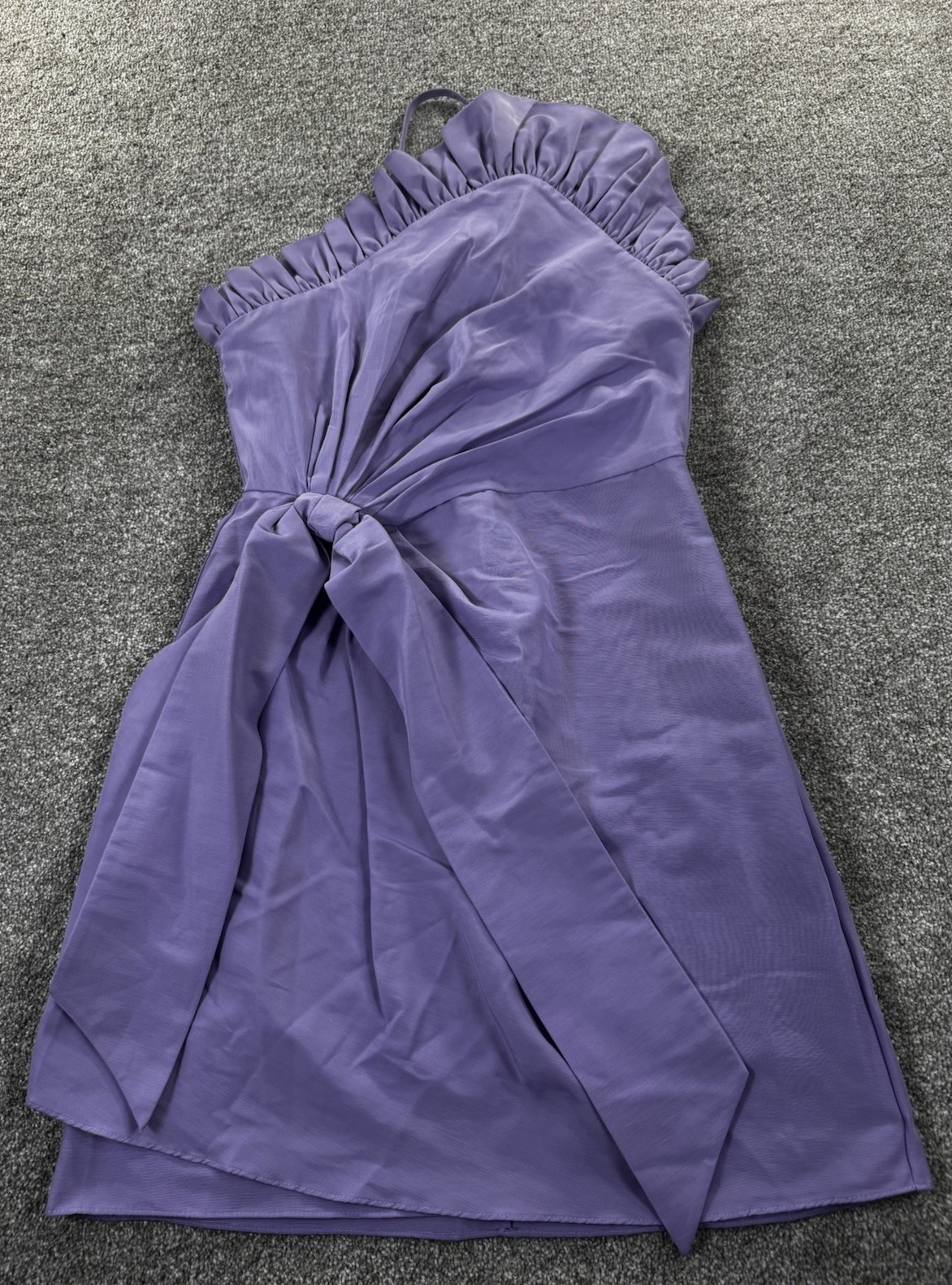 Delphine New York Purple One Shoulder Ruffle Bow Mini Dress 2 Zip Lined