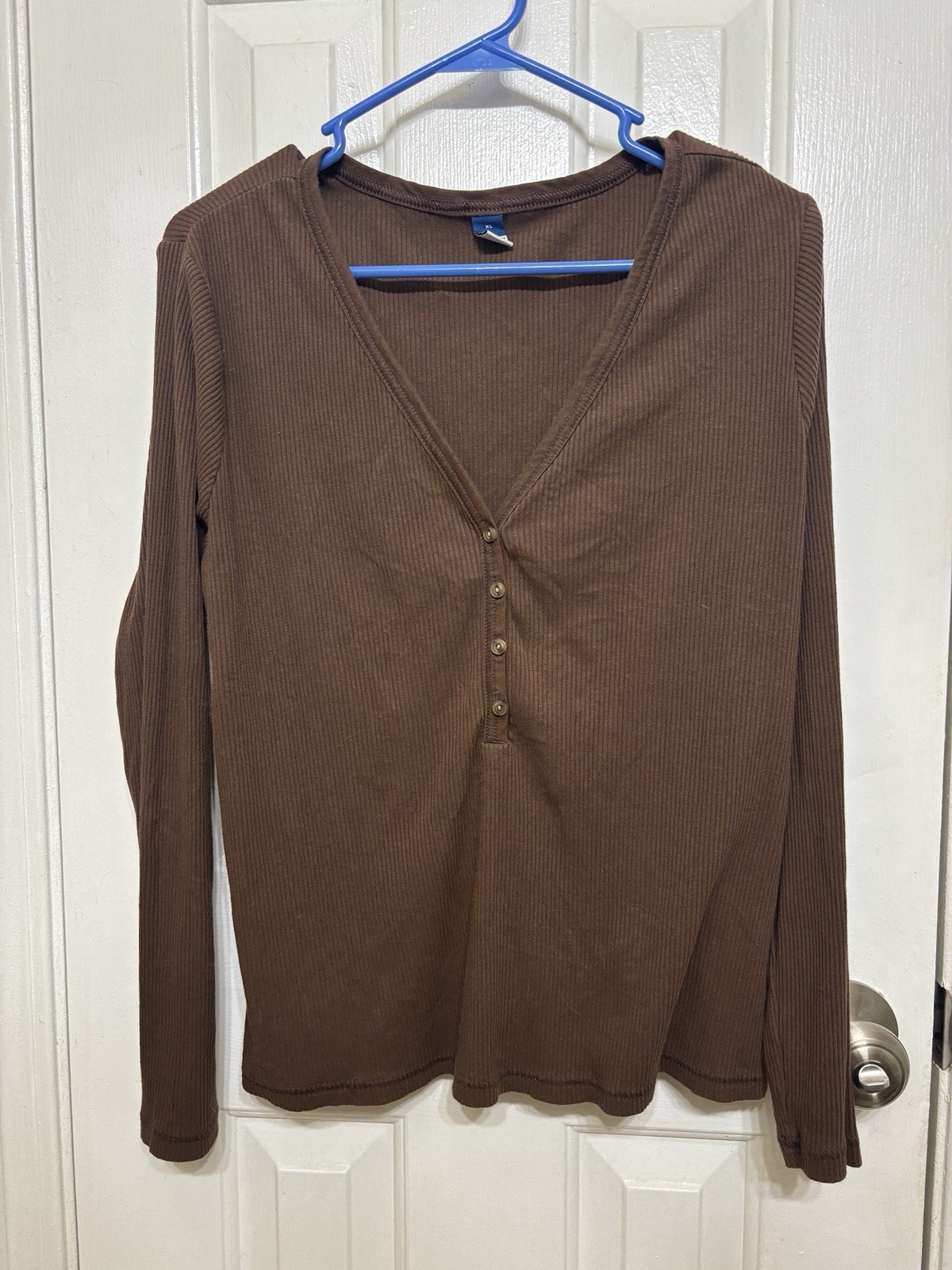 Old Navy Ribbed Henley Top Womens XL Cozy Long Sleeve