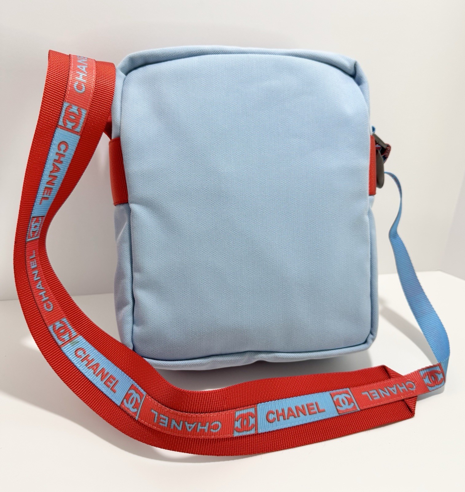 Chanel Sport Line Red Blue Medium Crossbody Vintage Unisex Canvas Nylon CC Logo