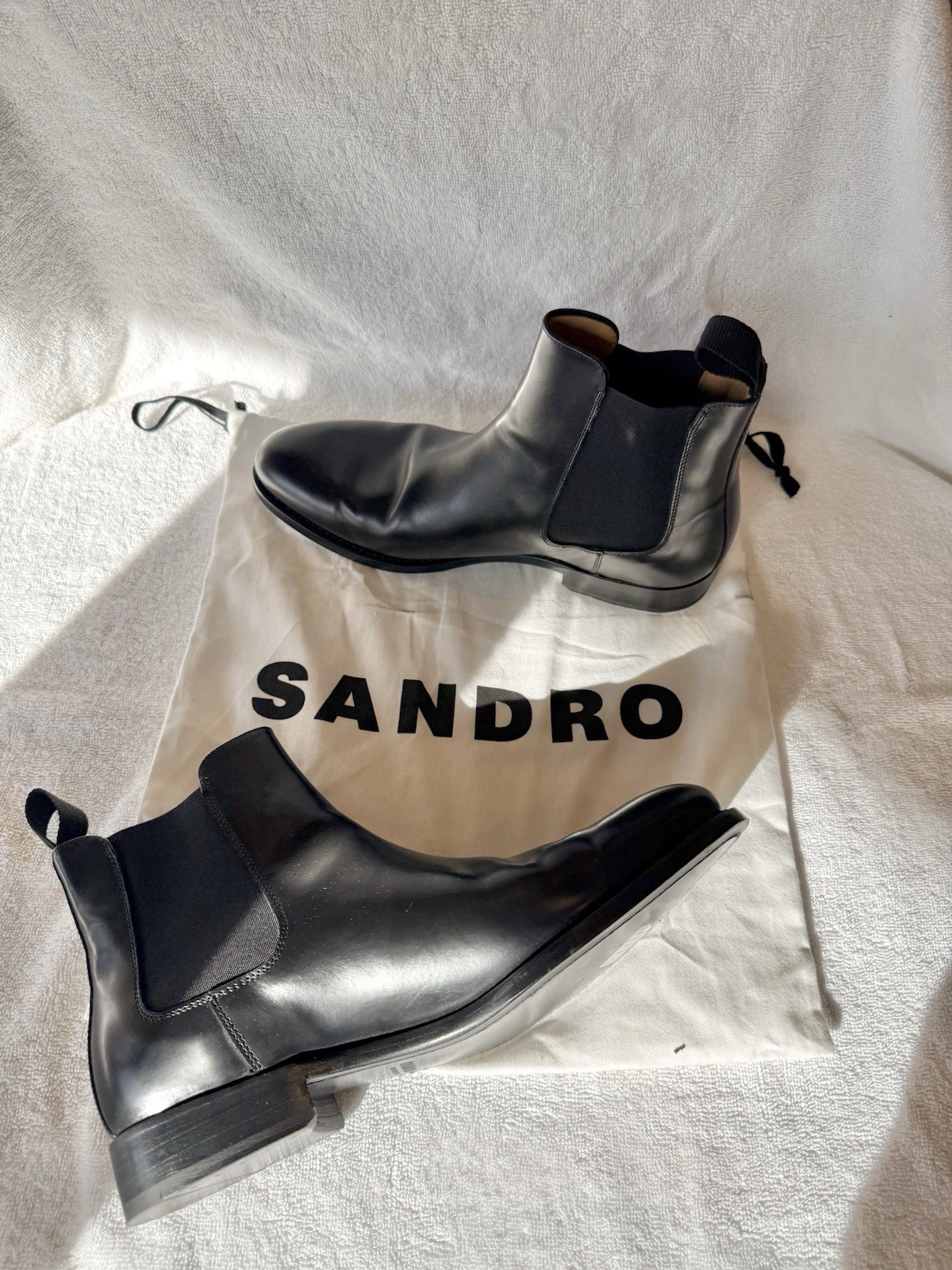 Sandro Men’s Chelsea Boots – Black Leather Size 41 – In Great Condition!