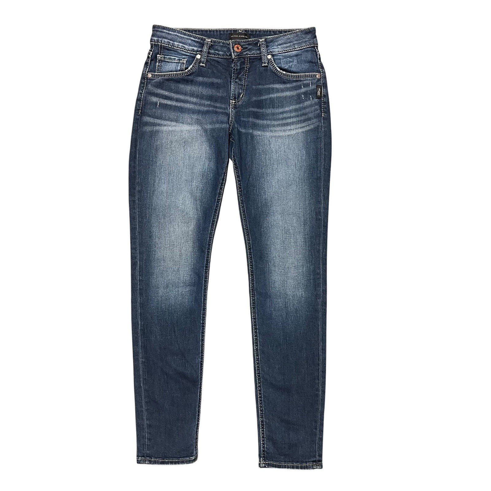 Silver Jeans Co. Women’s Mid Rise Skinny Dark Wash Denim Boyfriend Jeans Size 28