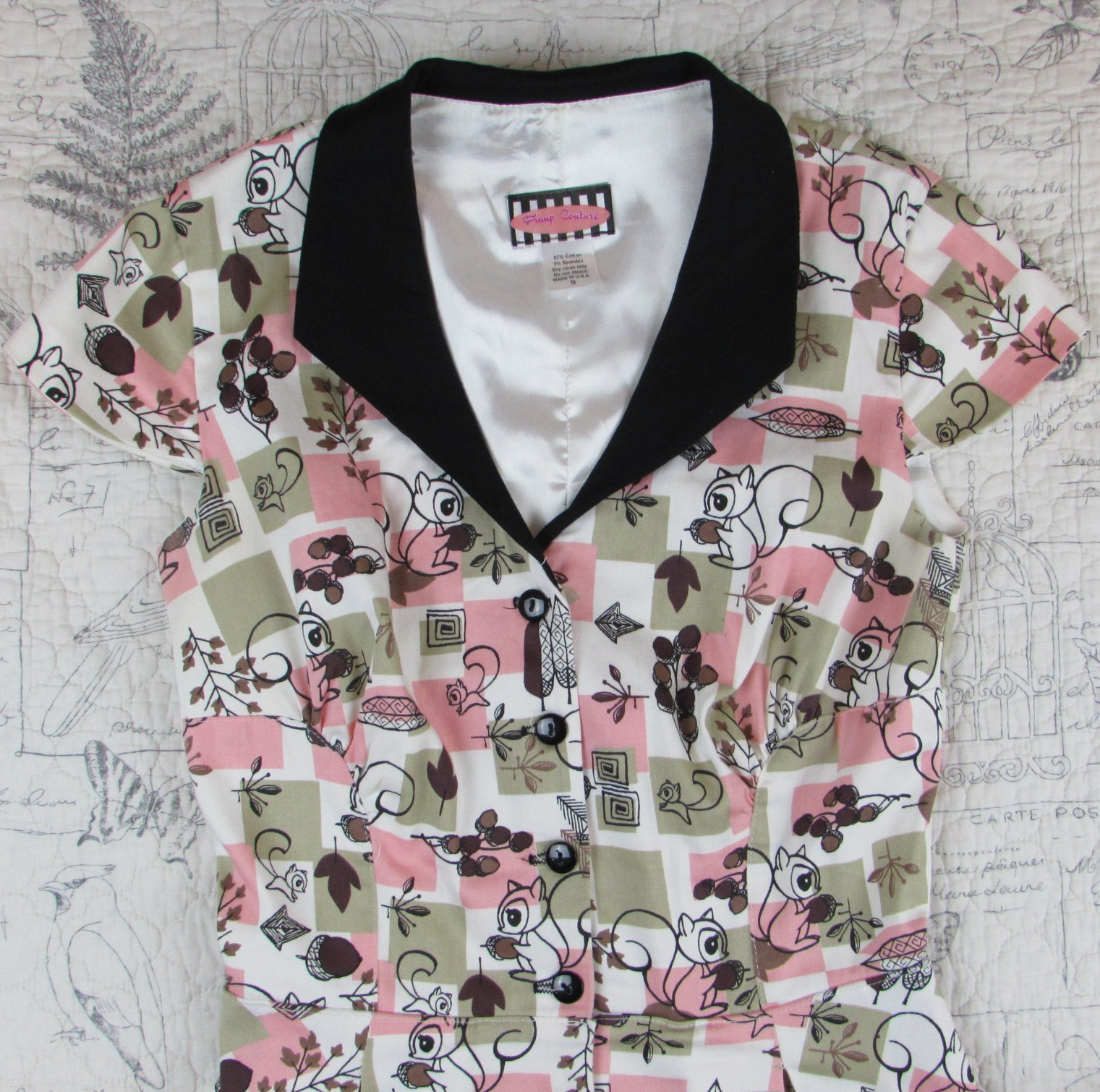 NEW Pinup Couture Dress rockabilly squirell and acorn print womens stretch S