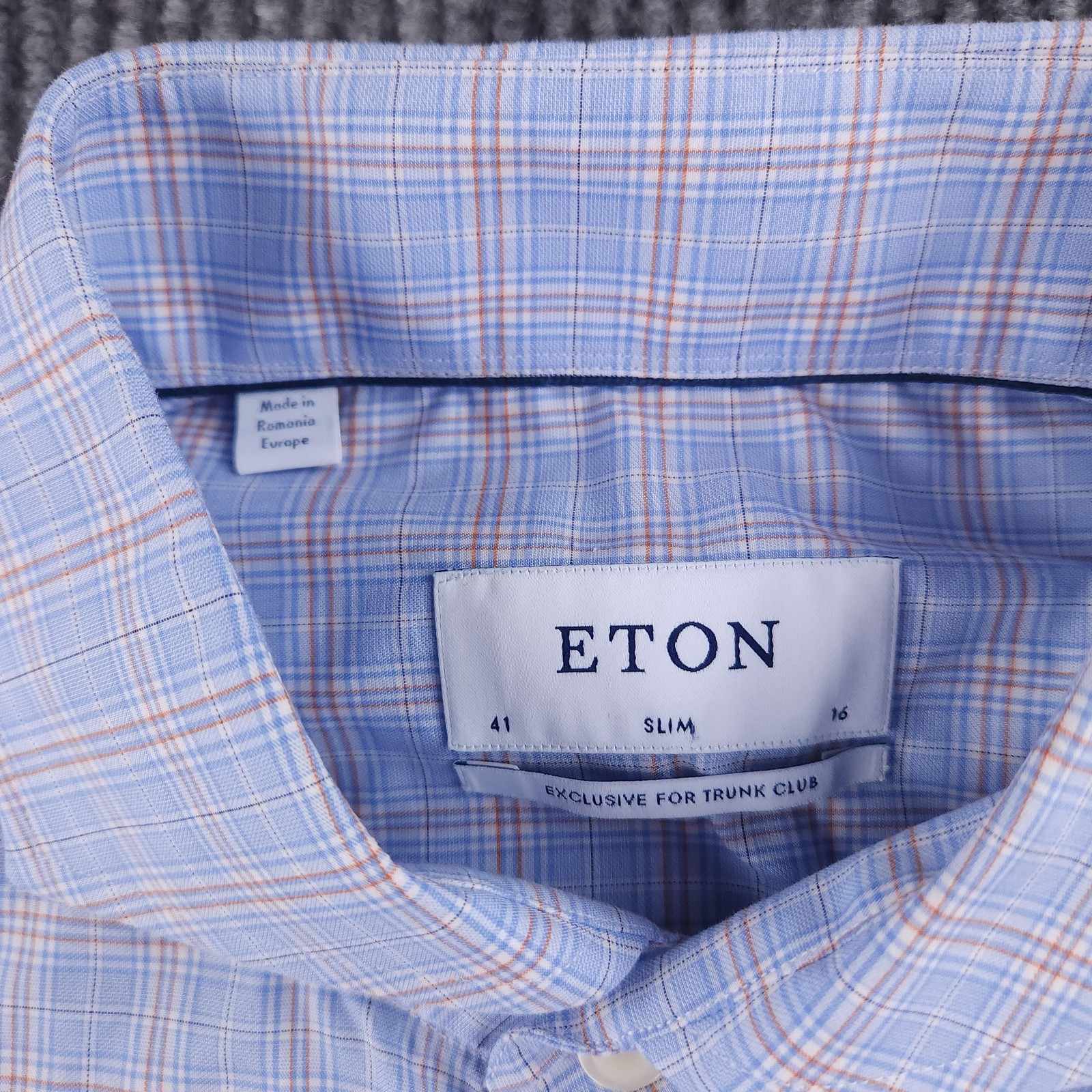 Eton Shirt Mens 16 41 Blue Check Slim Dress Button Up Cotton Trunk Club